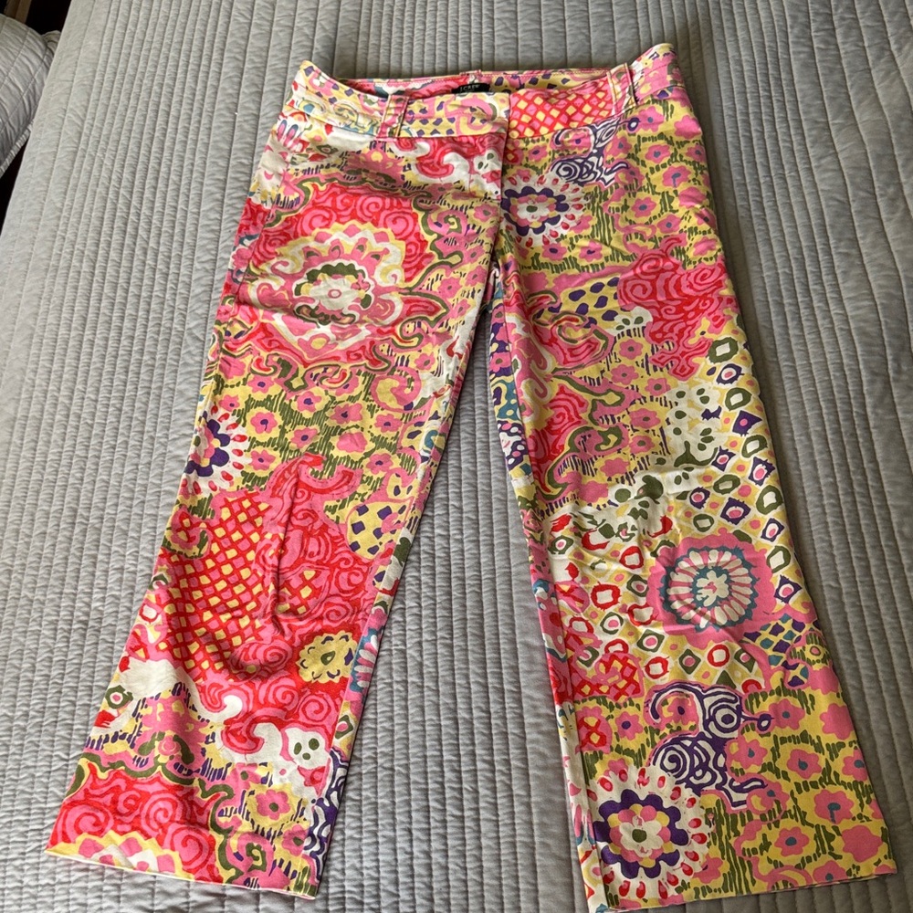 J. Crew Pink and Yellow Patterned Cropped Pants